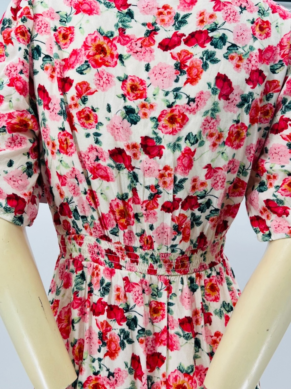 Old Navy NWT Short Sleeve Floral Midi Dress L V-Neck Puff Roses Lightweight Vaca - Picture 9 of 15